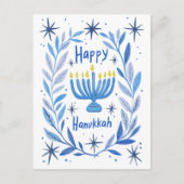 Cartes Pour Fêtes Annuelles Bonne Hanoukka Botanical Menorah Aquarelle (Devant)