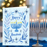 Cartes Pour Fêtes Annuelles Bonne Hanoukka Botanical Menorah Aquarelle<br><div class="desc">Dessin doux pour souhaiter à quelqu'un d'hanoukka heureux! Cliquez sur "modifier en utilisant l'outil de conception" pour ajouter votre propre texte. Également disponible sous forme de carte postale, de carte plate ou de téléchargement numérique pour envoyer instantanément par e-mail ou SMS. Consultez ma boutique pour en savoir plus ou faites-moi...</div>