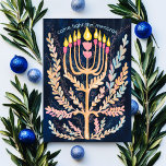 Cartes Pour Fêtes Annuelles Bonne Hanoukka Botanical Menorah Aquarelle<br><div class="desc">Dessin doux pour souhaiter à quelqu'un d'hanoukka heureux! Cliquez sur "modifier en utilisant l'outil de conception" pour ajouter votre propre texte. Également disponible sous forme de carte postale, de carte pliée ou de téléchargement numérique pour envoyer instantanément par e-mail ou SMS. Consultez ma boutique pour en savoir plus ou faites-moi...</div>