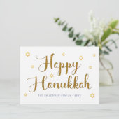 Cartes Pour Fêtes Annuelles Bonne Hanoukka Gold Script Holiday Card (Debout devant)