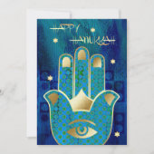 Cartes Pour Fêtes Annuelles Bonne Hanoukka. Main d'or Hamsa (Devant)