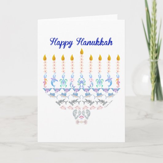 Cartes Pour Fêtes Annuelles Bonne Hanoukka Marine Menorah (Devant)