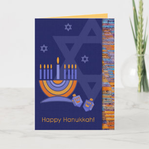 Cartes Pour Fêtes Annuelles Bonne Hanoukka. Menorah avec Dreidels