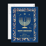 Cartes Pour Fêtes Annuelles Bonne Hanoukka. Menorah d'or<br><div class="desc">Bonne Hanoukka. Elégant Festive Gold Foil Menorah et Stars of David Postcard avec nom personnalisé. Cartes et cadeaux correspondants disponibles dans la catégorie Fêtes juives / Hanoukka de notre magasin.</div>