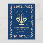 Cartes Pour Fêtes Annuelles Bonne Hanoukka. Menorah d'or (Devant)