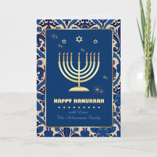 Cartes Pour Fêtes Annuelles Bonne Hanoukka. Menorah d'or (Devant)