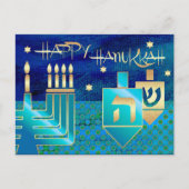 Cartes Pour Fêtes Annuelles Bonne Hanoukka. Menorah & Dreidels (Devant)