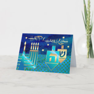 Cartes Pour Fêtes Annuelles Bonne Hanoukka. Menorah & Dreidels