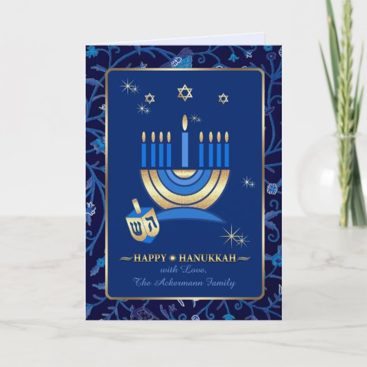 Cartes Pour Fêtes Annuelles Bonne Hanoukka. Menorah et Dreidel (Devant)