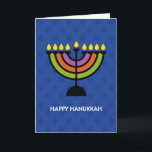 Cartes Pour Fêtes Annuelles Bonne Hanoukka Pop Art Menorah<br><div class="desc">Bonne Hanoukka Pop Art style menorah sur un arrière - plan bleu avec une étape et répéter Star of David motif.</div>