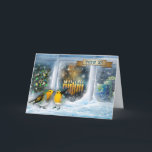 Cartes Pour Fêtes Annuelles Bonne Hanoukka. Scène de fenêtre de neige avec Men<br><div class="desc">Bonne Hanoukka en hébreu. Scène de fenêtre de neige avec Menorah et Birds Peinture Cartes de voeux personnalisables en hébreu. Cartes et cadeaux correspondants disponibles dans la catégorie Fêtes juives / Hanoukka de notre magasin.</div>