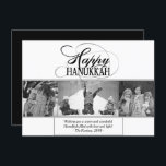 Cartes Pour Fêtes Annuelles Bonne Hanoukka | Script moderne noir blanc 3 photo<br><div class="desc">Minimal classique noir Bar/Bat mitzvah et Hanoukka moderne Star de David contre un arrière - plan solide crée un design élégant et sophistiqué. Pour d'autres couleurs de coordination ou des produits correspondants,  visitez JustFharryn @ Zazzle.com ou contactez le concepteur,  c/o Fharryn@yahoo.com Tous droits réservés. #zazzlemade #christmasDécor</div>