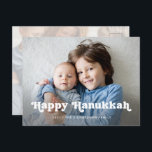 Cartes Pour Fêtes Annuelles Bonne Hanoukka | Superposition photo Boho simple<br><div class="desc">Cette carte postale simple et élégante de Happy Hanoukka présente une superposition de texte blanc boho et fantaisiste avec une place pour deux de vos photos personnelles.</div>