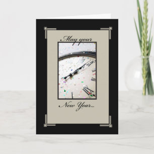 Cartes Pour Fêtes Annuelles Bonne horloge du réveillon du Nouvel An, Confetti
