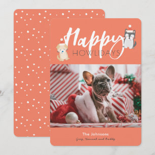 Cartes Pour Fêtes Annuelles Bonne Howlidays Père Noël Puppies Red Holiday Card