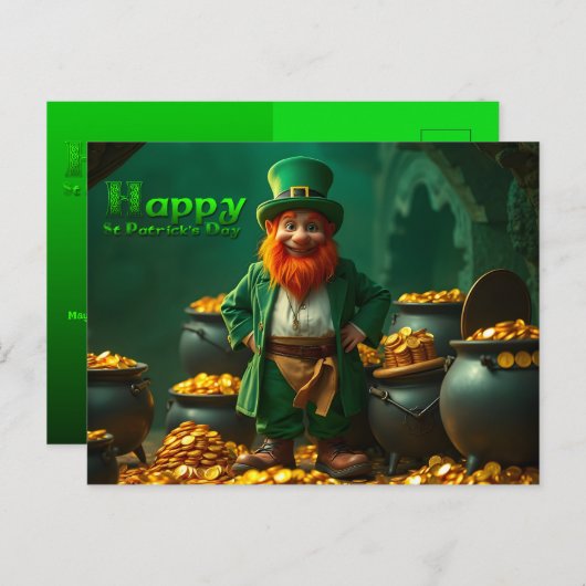 Cartes Pour Fêtes Annuelles Bonne St Patrick's Day Leprechaun HPostC01 (Devant / Derrière)