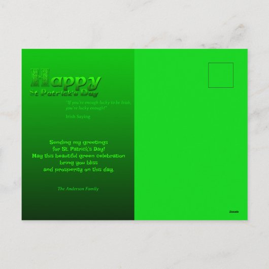 Cartes Pour Fêtes Annuelles Bonne St Patrick's Day Leprechaun HPostC01 (Dos)