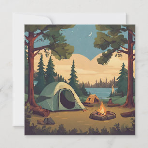 Cartes Pour Fêtes Annuelles Bonne tente de camping et feu de camp