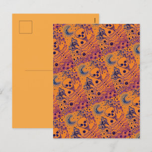 CARTES POUR FÊTES ANNUELLES BONNES DANS LE SKELETON DE JARDIN, LUNE D'ART FOLK