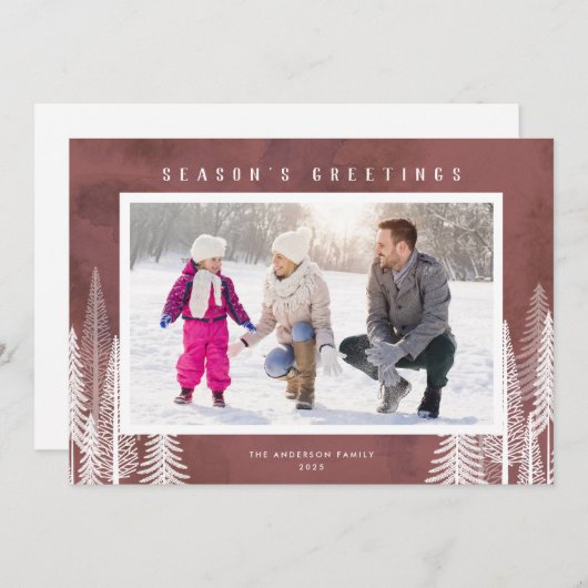 Cartes Pour Fêtes Annuelles Bonnes Fêtes À feuillage persistant blanches (Devant / Derrière)