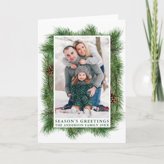 Cartes Pour Fêtes Annuelles Bonnes Fêtes Aquarelle Pins Frame Fold (Devant)