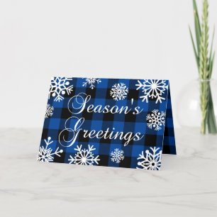 Cartes Pour Fêtes Annuelles Bonnes Fêtes Bleu Buffalo Plaid Snowflakes