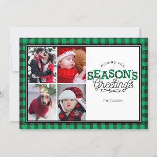 Cartes Pour Fêtes Annuelles Bonnes Fêtes Buffalo Plaid vert 4-Photo