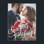 Cartes Pour Fêtes Annuelles Bonnes Fêtes Chalk Letting Photo Holiday<br><div class="desc">Greet your loved ones this holiday with this rustic holiday card. This photo holiday post-card fechalk hand-lettered script with floral Christmas pattern.</div>