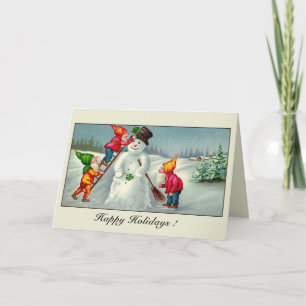 Cartes Pour Fêtes Annuelles Bonnes Fêtes de snowman gnomes vintages