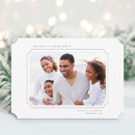 Cartes Pour Fêtes Annuelles Bonnes Fêtes minimalistes<br><div class="desc">Noël simple | carte photo de vacances présente votre photo dans un cadre en forme de billet avec un motif de verdure d'hiver à l'arrière. Pour une personnalisation plus avancée de cette conception,  cliquez sur le BOUTON OUTIL DESIGN BLEU.</div>