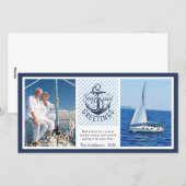 Cartes Pour Fêtes Annuelles Bonnes Fêtes nautiques - Marine & White Stripes (Devant / Derrière)