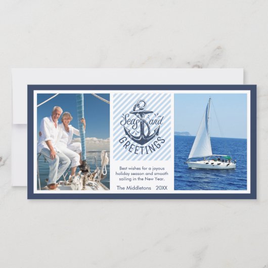 Cartes Pour Fêtes Annuelles Bonnes Fêtes nautiques - Marine & White Stripes (Devant)