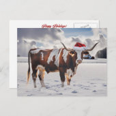 Cartes Pour Fêtes Annuelles Bonnes Fêtes Noël Longhorn Cow (Devant / Derrière)