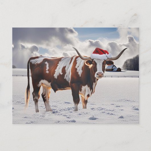 Cartes Pour Fêtes Annuelles Bonnes Fêtes Noël Longhorn Cow (Devant)