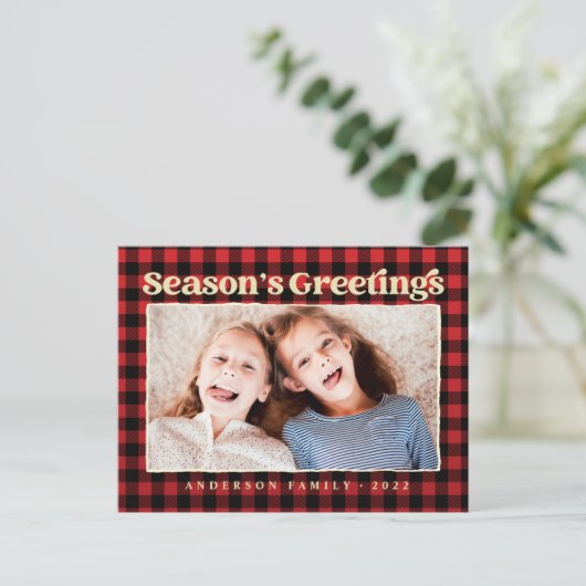 Cartes Pour Fêtes Annuelles Bonnes Fêtes Plaid Motif Famille Photo (Debout devant)