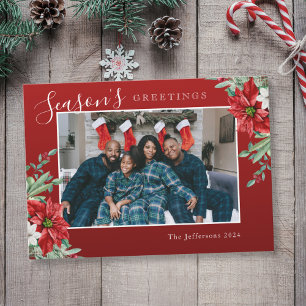 Cartes Pour Fêtes Annuelles Bonnes Fêtes Rouge Poinsettia Photo Noël