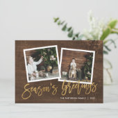 Cartes Pour Fêtes Annuelles Bonnes Fêtes Rustic Gold Script photo (Debout devant)