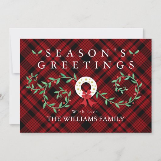 Cartes Pour Fêtes Annuelles Bonnes Fêtes rustiques Wreath Red Plaid Famille (Devant)