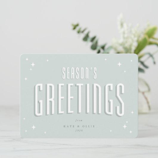 Cartes Pour Fêtes Annuelles Bonnes Fêtes Vert pâle Étoiles Rétro Appartement (Debout devant)