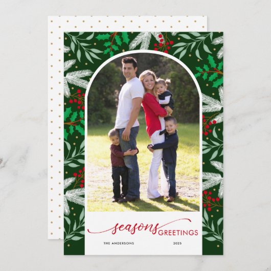 Cartes Pour Fêtes Annuelles Bonnes Fêtes vertes en arc de verdure (Devant / Derrière)