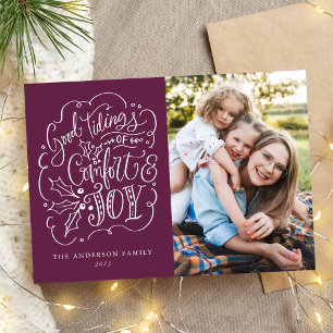 Cartes Pour Fêtes Annuelles Bonnes Nouvelles de Confort & Joie Typographie Pou