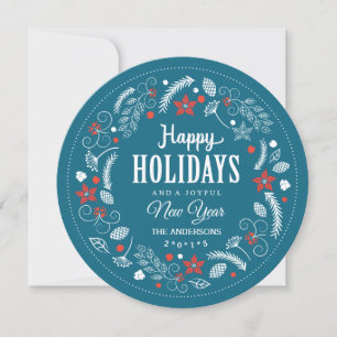 CARTES POUR FÊTES ANNUELLES BONNES VACANCES CUTE FLORALE WREATH PHOTO DE VACAN