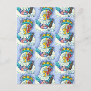 Cartes Pour Fêtes Annuelles BONNET DE PÂQUES ET OEUFS, PRINTEMPS POULET Coloré