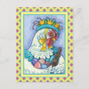 Cartes Pour Fêtes Annuelles BONNET DE PÂQUES ET OEUFS, PRINTEMPS POULET Coloré