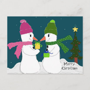 Cartes Pour Fêtes Annuelles Bonshommes de neige échangeant des cadeaux