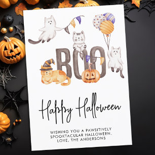 Cartes Pour Fêtes Annuelles Boo Cute Kid's Halloween Chats Ghosts Citrouille