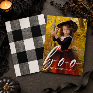 Cartes Pour Fêtes Annuelles Boo écriture moderne personnalisée avec photo Hall