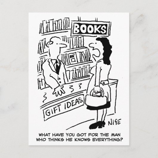 Cartes Pour Fêtes Annuelles Bookshop Customer asks Shopkeeper a Question (Devant)