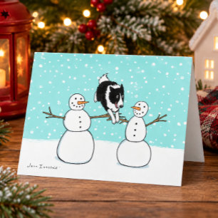 Cartes Pour Fêtes Annuelles Border Collie avec bonhommes de neige Noël d'agi