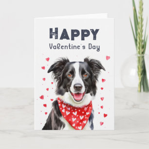 Cartes Pour Fêtes Annuelles Border Collie Bandana à coeurs Joyeuse Saint-Valen